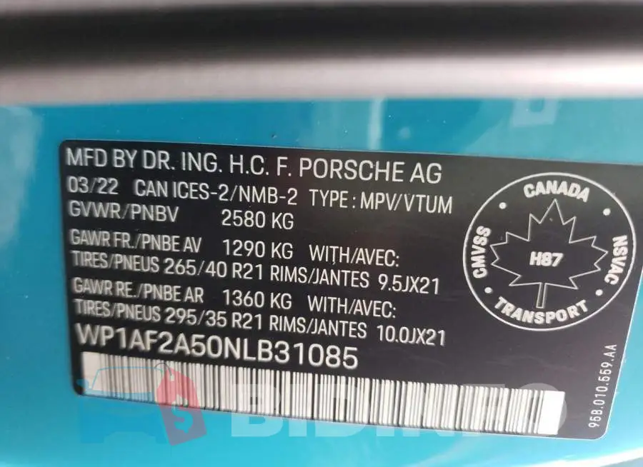 WP1AF2A50NLB31085 Photo# 10