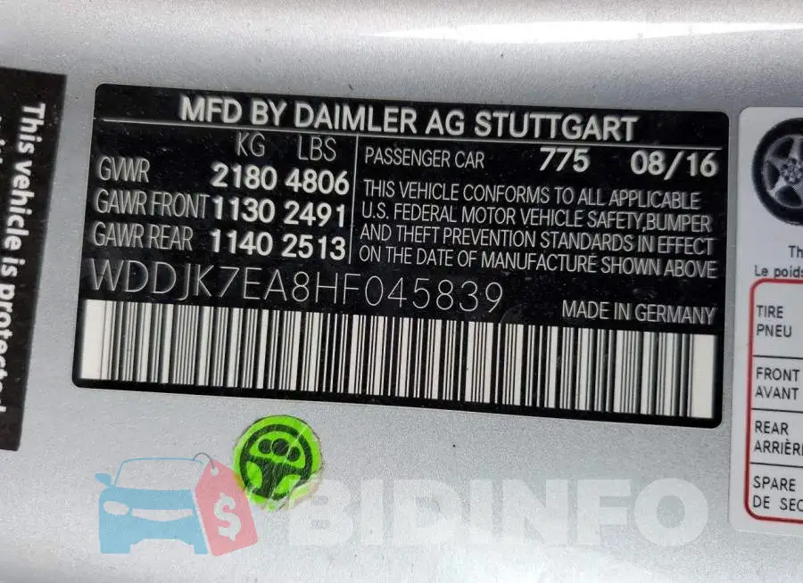 WDDJK7EA8HF045839 Photo# 12