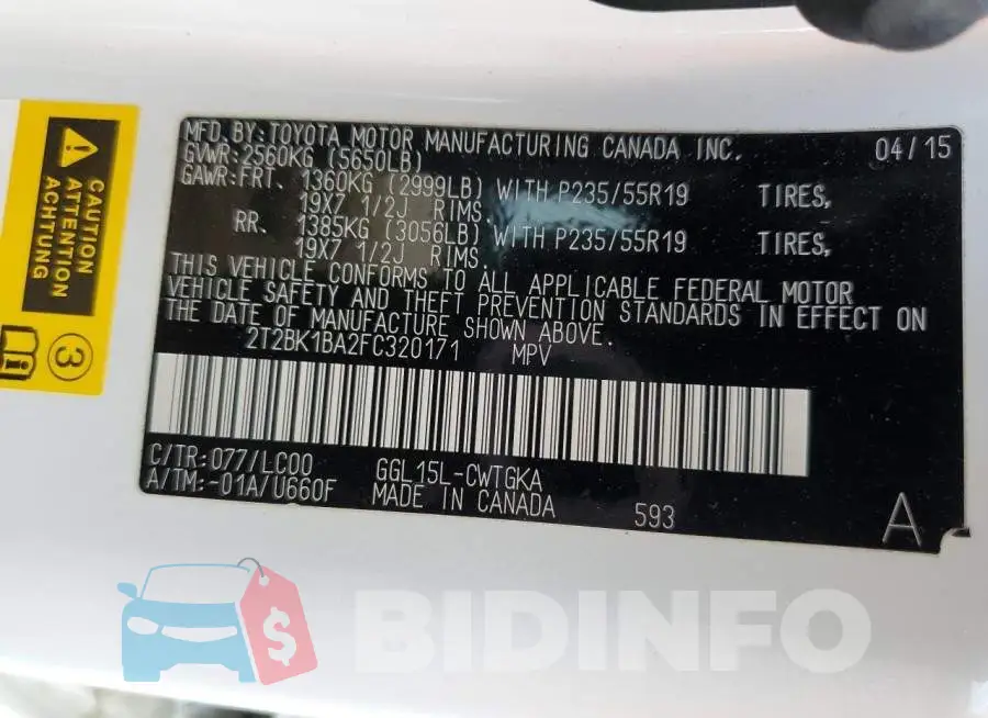 2T2BK1BA2FC320171 Photo# 13
