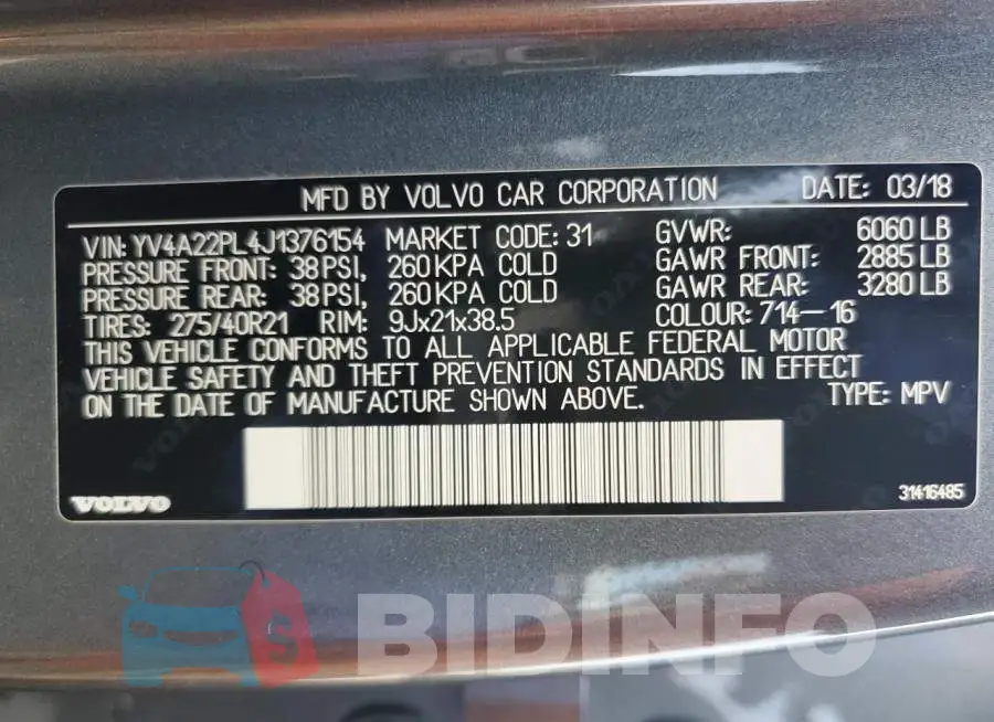 YV4A22PL4J1376154 Photo# 13