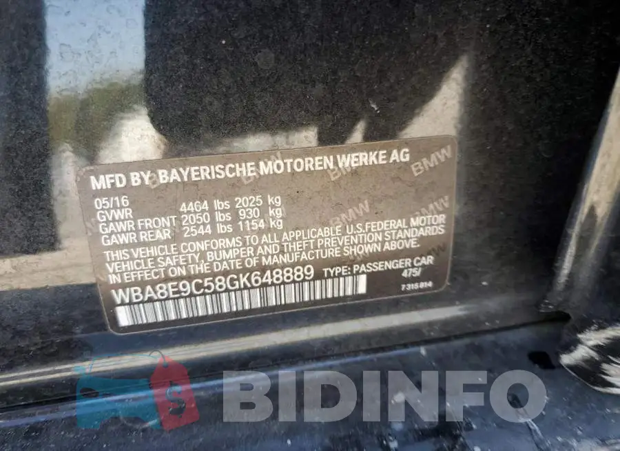 WBA8E9C58GK648889 Photo# 10