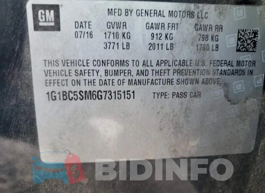 1G1BC5SM6G7315151 Photo# 10