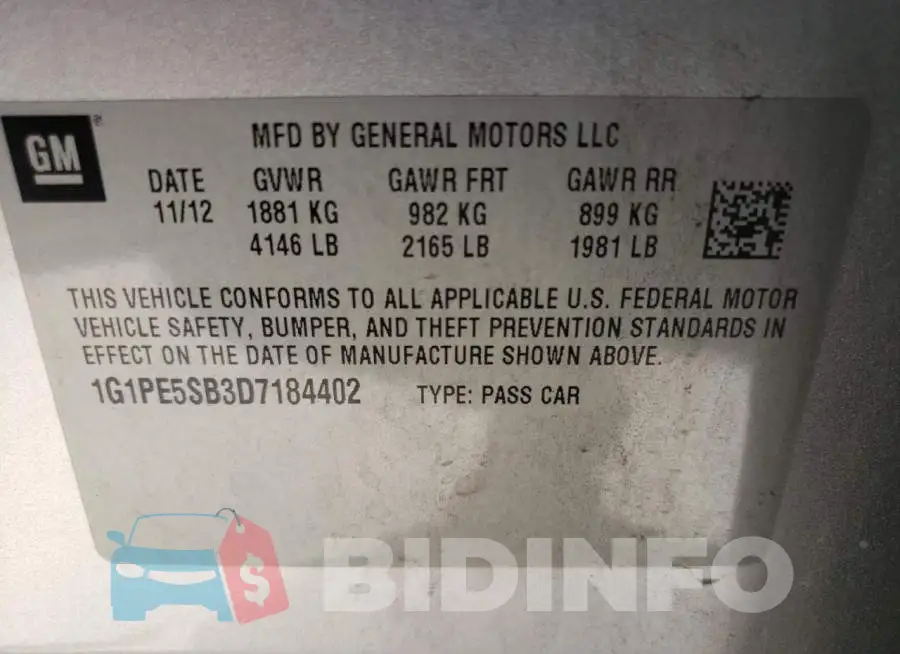 1G1PE5SB3D7184402 Photo# 10