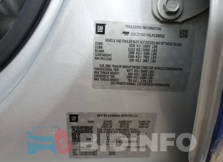 1GC2YNEY4LF228033 Photo# 12