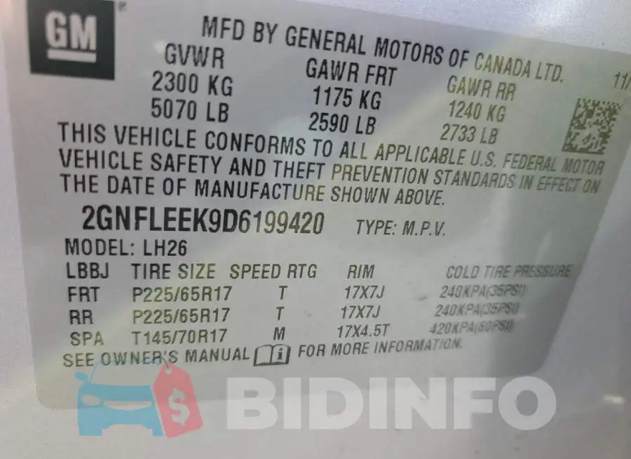2GNFLEEK9D6199420 Photo# 10