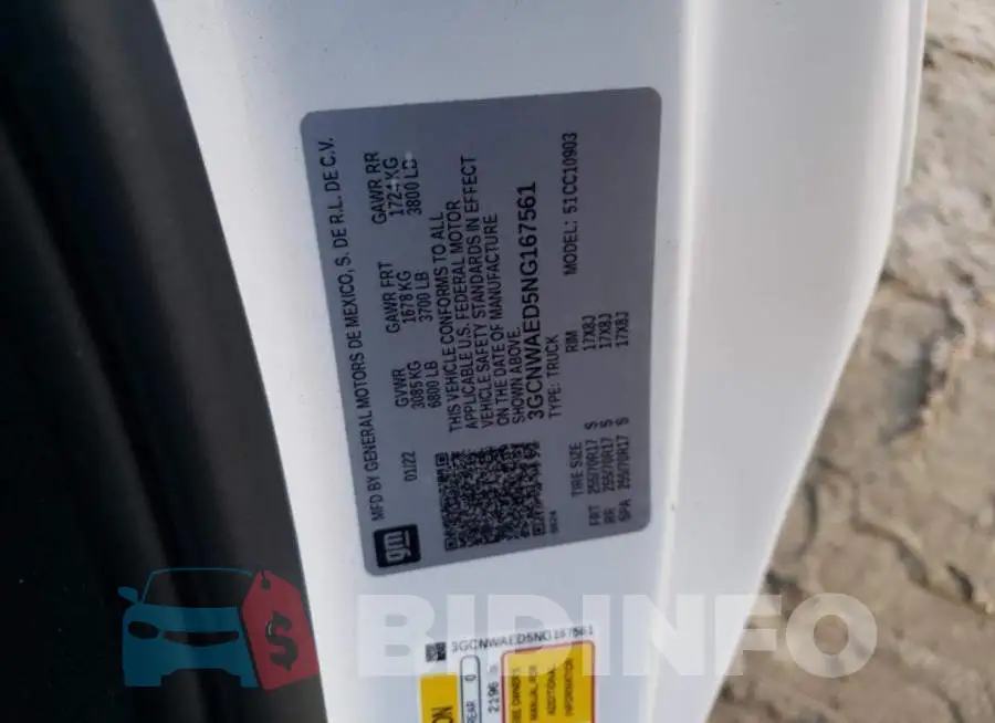 3GCNWAED5NG167561 Photo# 12