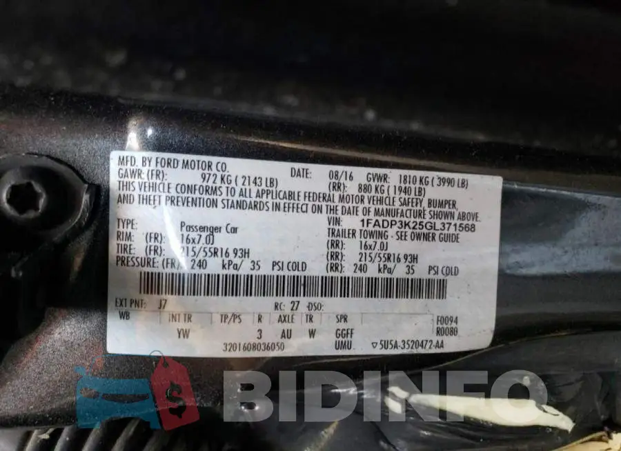 1FADP3K25GL371568 Photo# 10