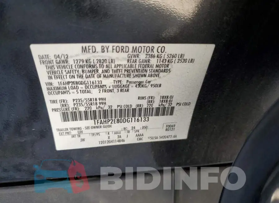 1FAHP2E80DG116133 Photo# 10