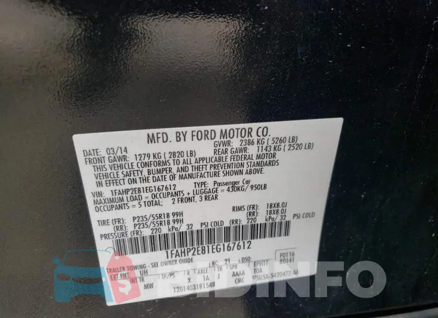 1FAHP2E81EG167612 Photo# 10