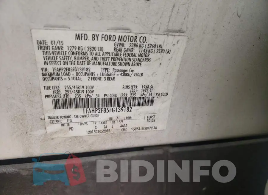 1FAHP2F85FG139182 Photo# 10