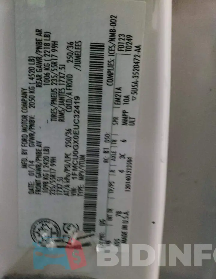 1FMCU0GX0EUC32419 Photo# 10