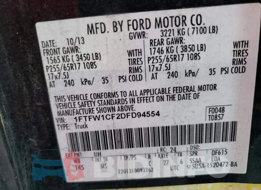 1FTFW1CF2DFD94554 Photo# 10