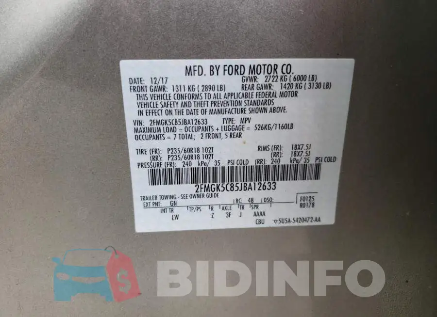 2FMGK5C85JBA12633 Photo# 10