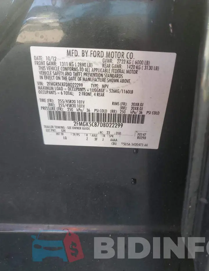 2FMGK5C87DBD22299 Photo# 10