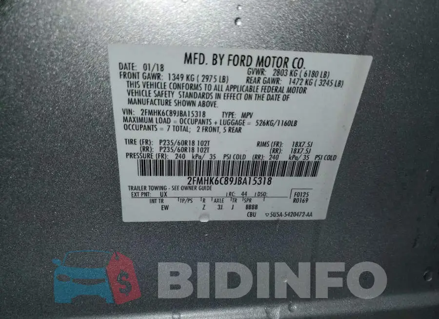 2FMHK6C89JBA15318 Photo# 13