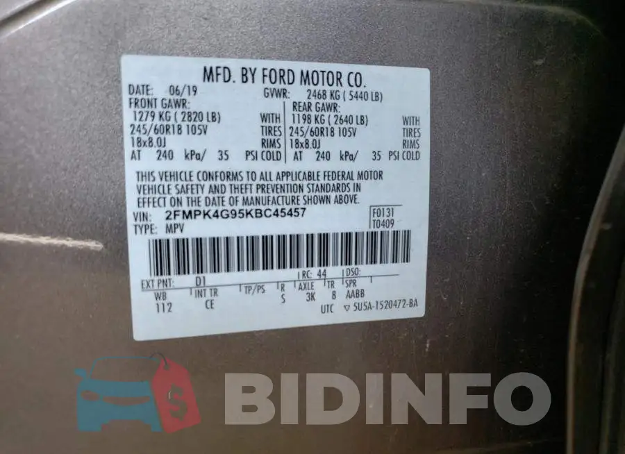 2FMPK4G95KBC45457 Photo# 10
