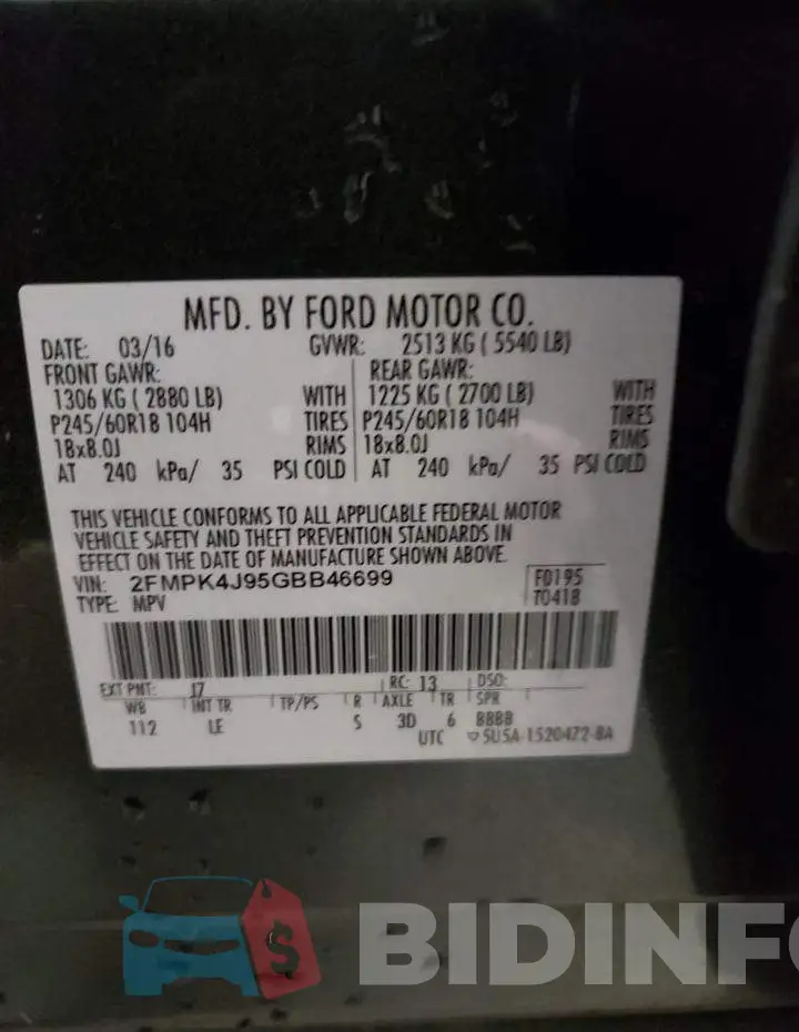 2FMPK4J95GBB46699 Photo# 13