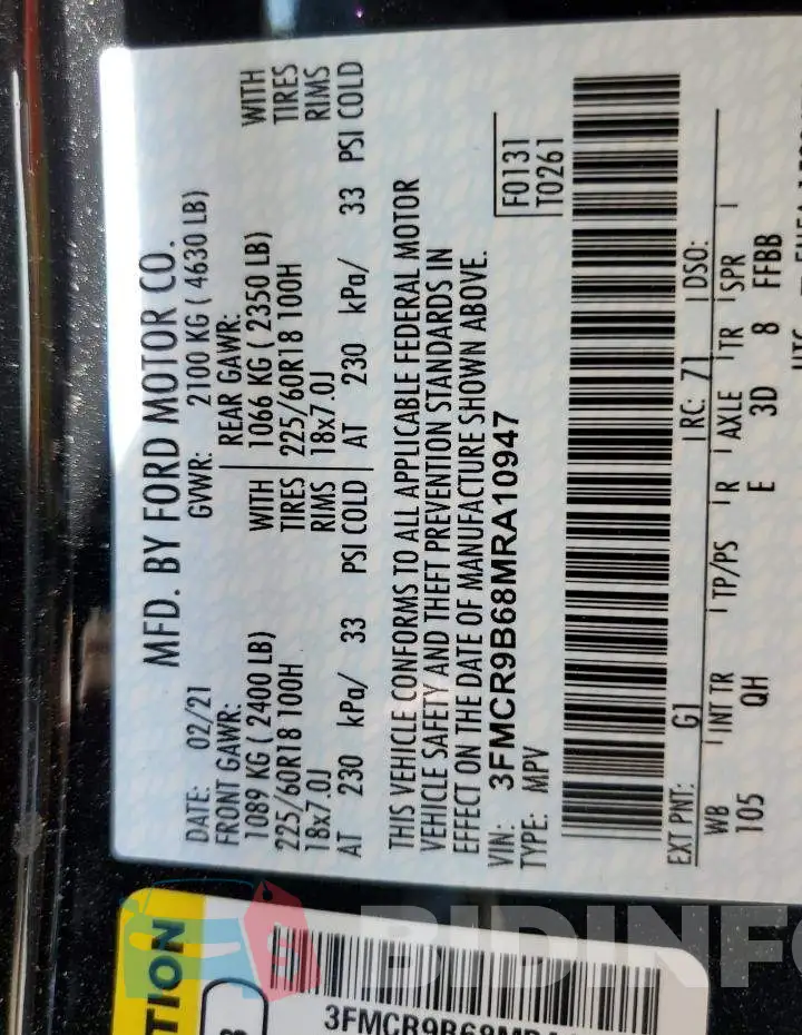 3FMCR9B68MRA10947 Photo# 10