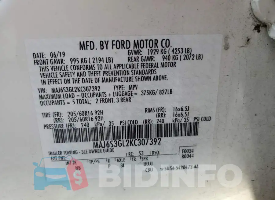 MAJ6S3GL2KC307392 Photo# 10