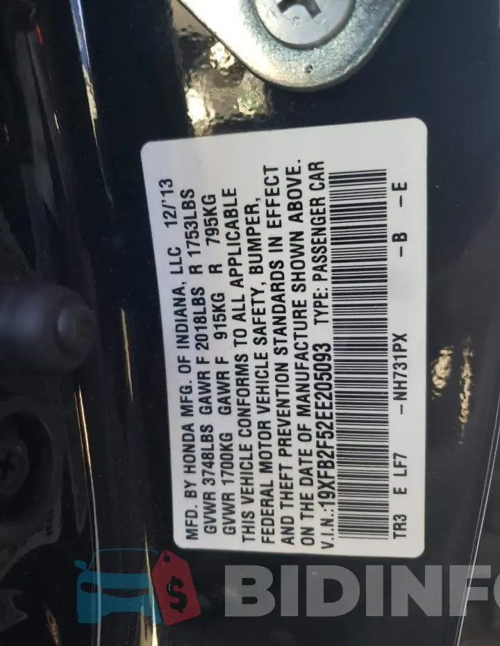 19XFB2F52EE205093 Photo# 13