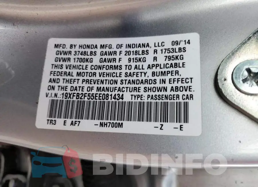 19XFB2F55EE081434 Photo# 10