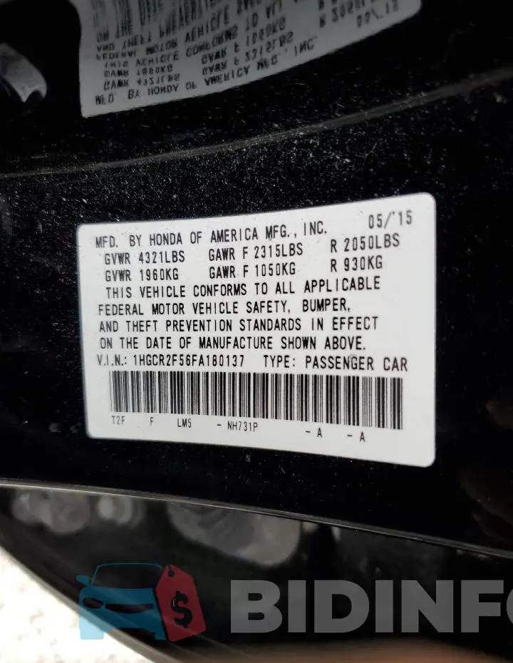 1HGCR2F56FA180137 Photo# 10