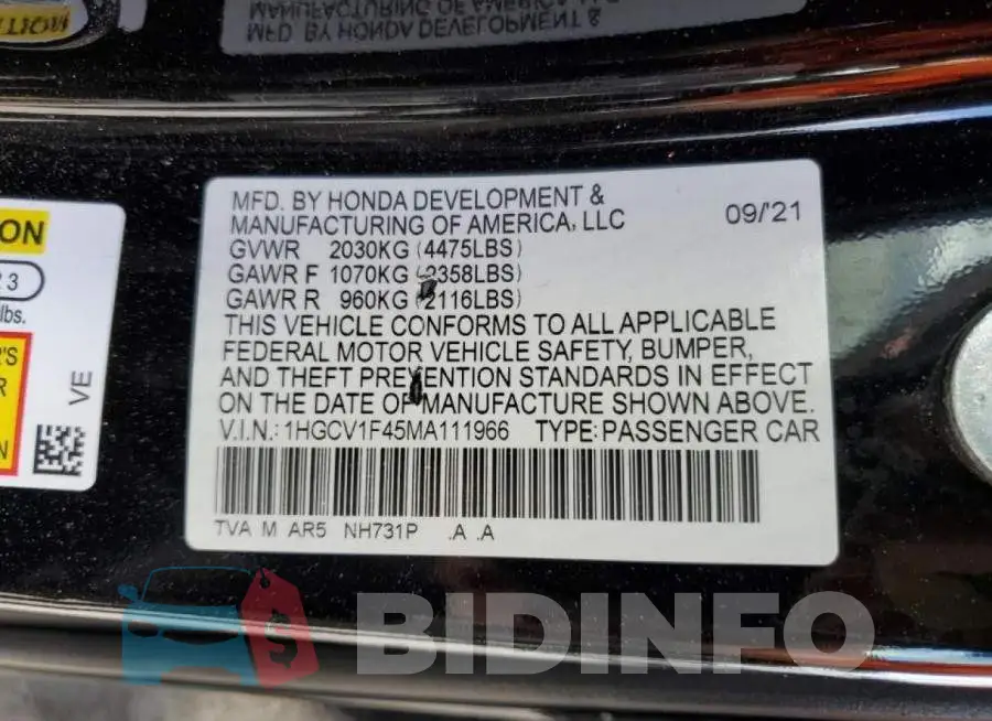 1HGCV1F45MA111966 Photo# 10