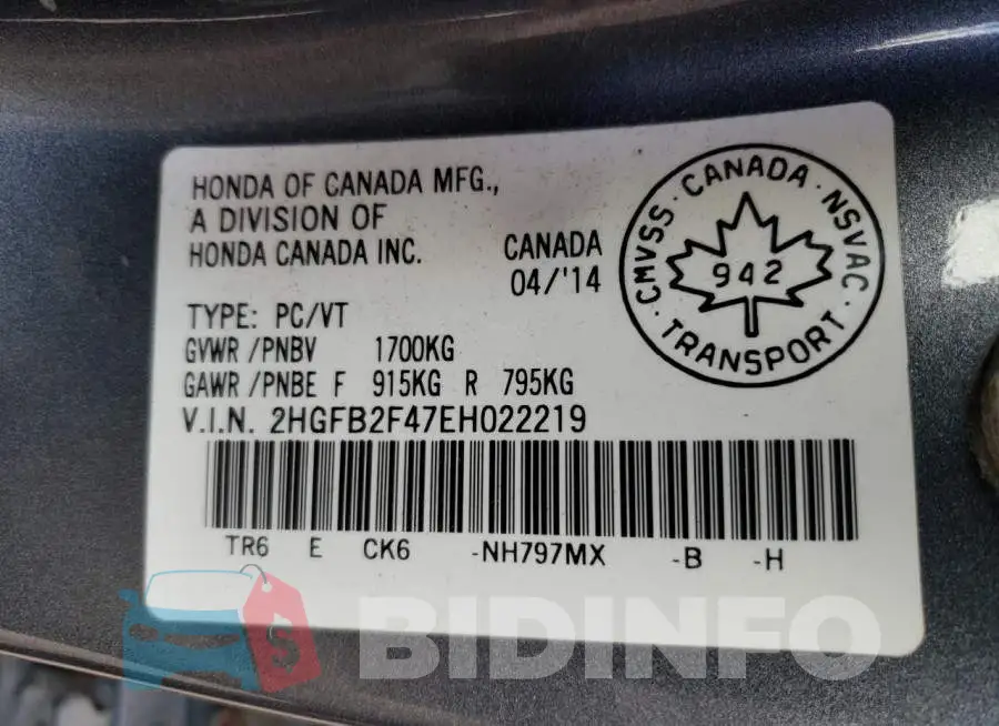2HGFB2F47EH022219 Photo# 10