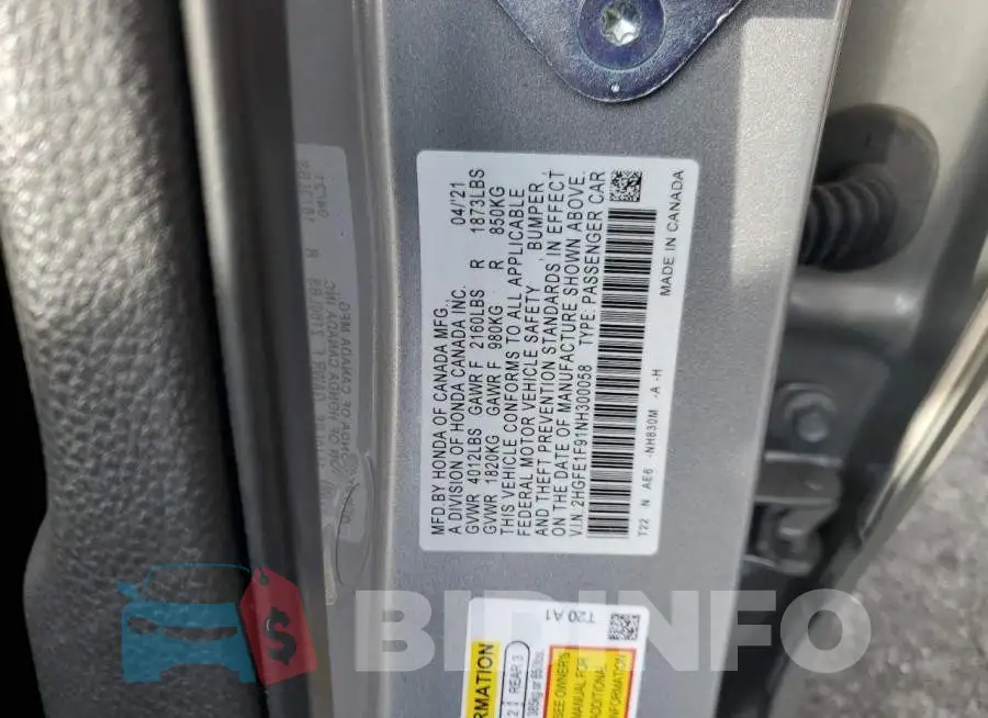 2HGFE1F91NH300058 Photo# 10