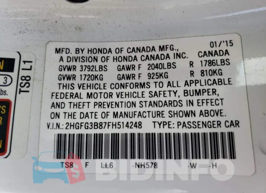 2HGFG3B87FH514248 Photo# 10
