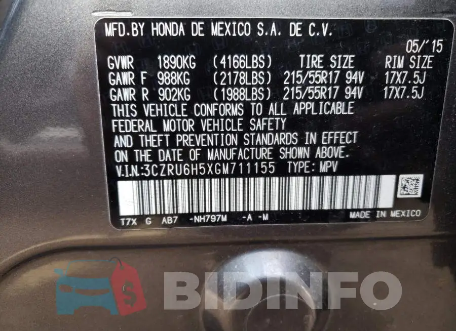 3CZRU6H5XGM711155 Photo# 10