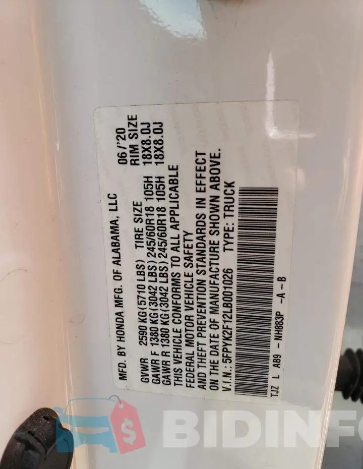 5FPYK2F12LB001026 Photo# 12