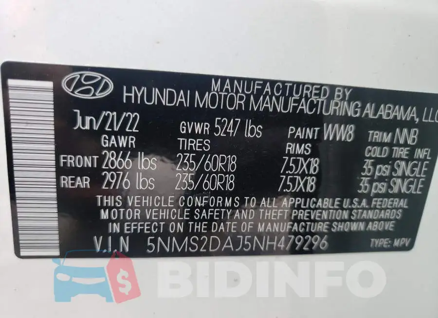 5NMS2DAJ5NH479296 Photo# 10