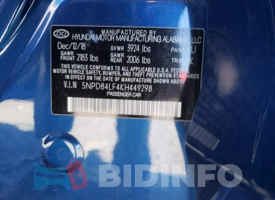 5NPD84LF4KH449298 Photo# 10