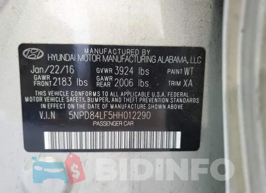 5NPD84LF5HH012290 Photo# 12