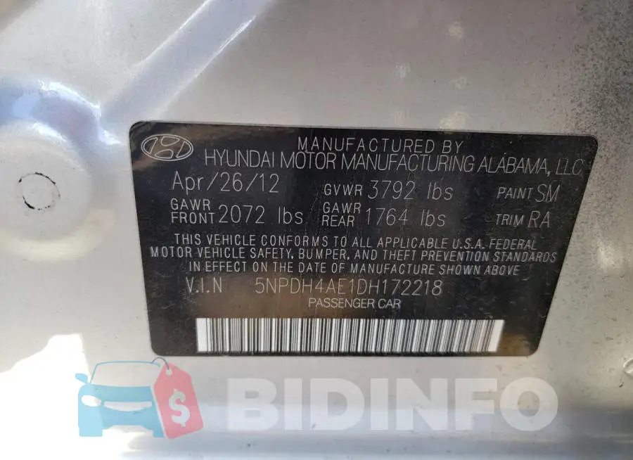 5NPDH4AE1DH172218 Photo# 10
