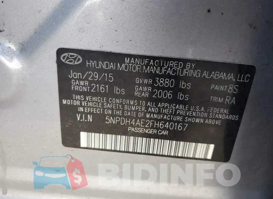 5NPDH4AE2FH640167 Photo# 10