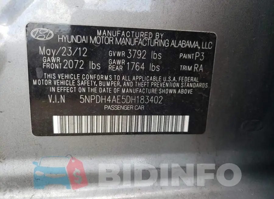 5NPDH4AE5DH183402 Photo# 10