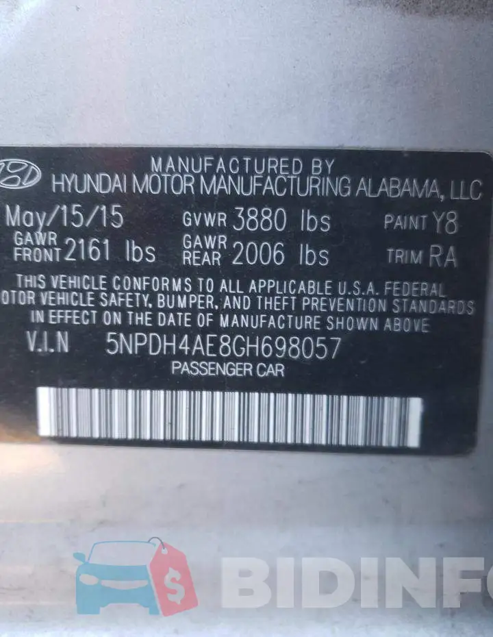 5NPDH4AE8GH698057 Photo# 13