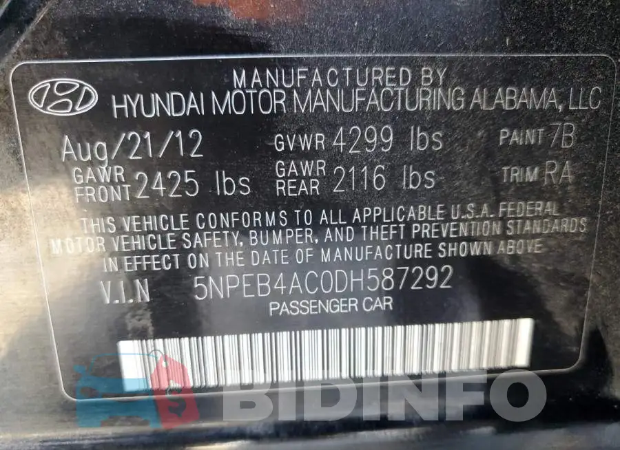 5NPEB4AC0DH587292 Photo# 10
