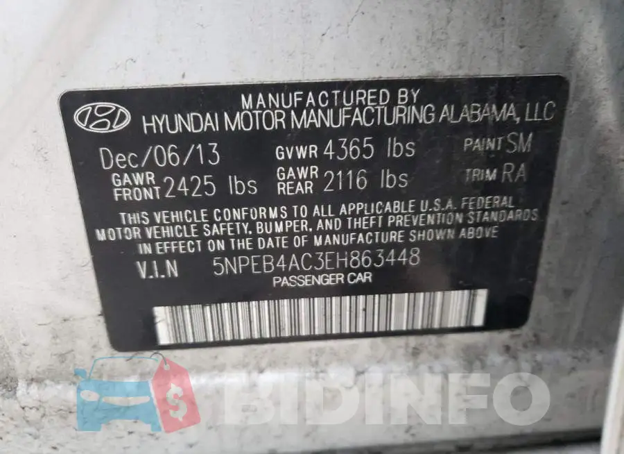 5NPEB4AC3EH863448 Photo# 13