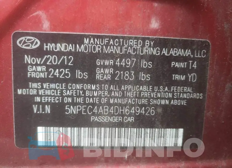 5NPEC4AB4DH649426 Photo# 10