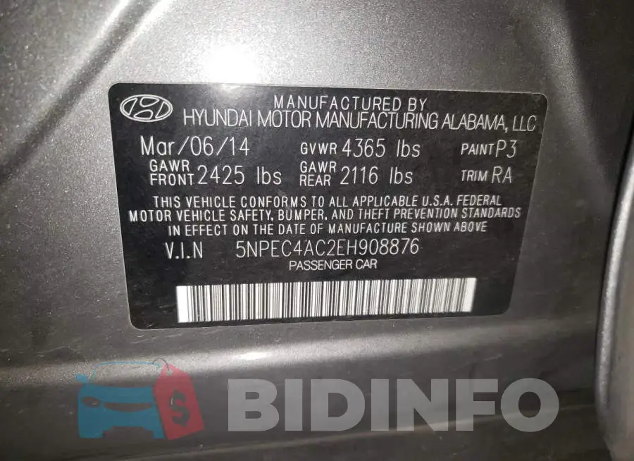 5NPEC4AC2EH908876 Photo# 10