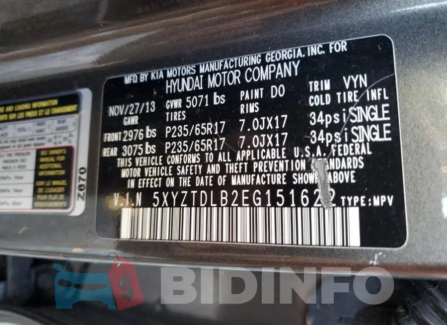 5XYZTDLB2EG151622 Photo# 13