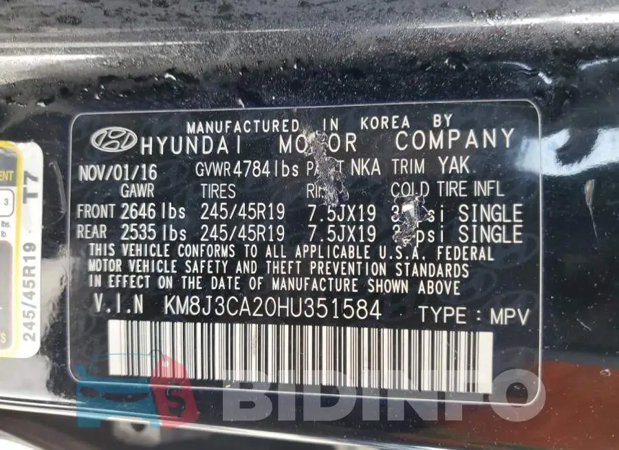 KM8J3CA20HU351584 Photo# 13