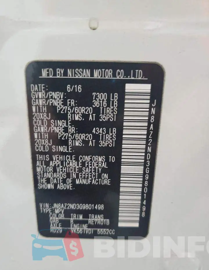 JN8AZ2ND3G9801498 Photo# 10