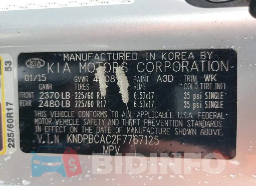 KNDPBCAC2F7767125 Photo# 10