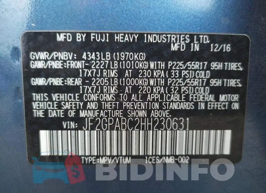JF2GPABC2HH230631 Photo# 12