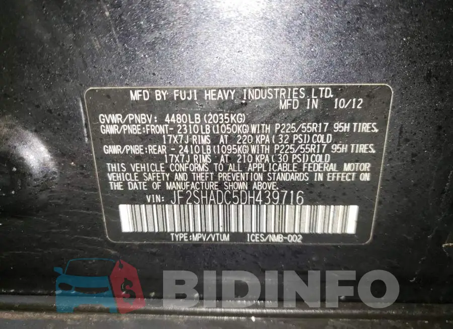 JF2SHADC5DH439716 Photo# 13