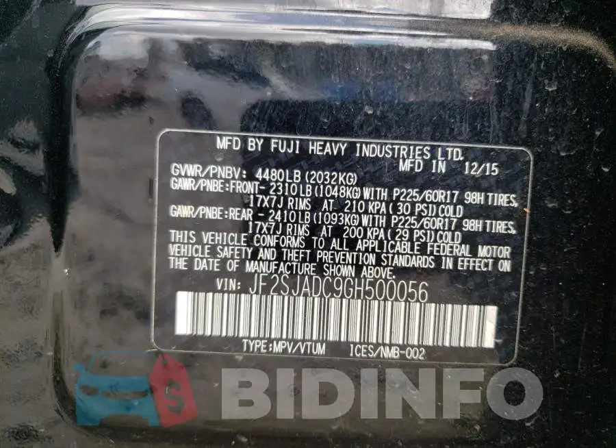 JF2SJADC9GH500056 Photo# 10